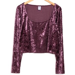 NEW Nordstrom Crushed Velvet Long Sleeve Top‎ Burgundy Size Large Stretch Purple